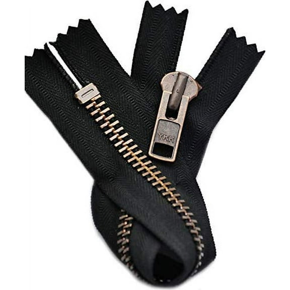 YKK #10 Extra Heavy Duty Antique Copper Finish Black Closed Bottom Zipper - Choose Your Length - Color Black - Made in The United States (1 Zipper per Pack) (14" Inches)