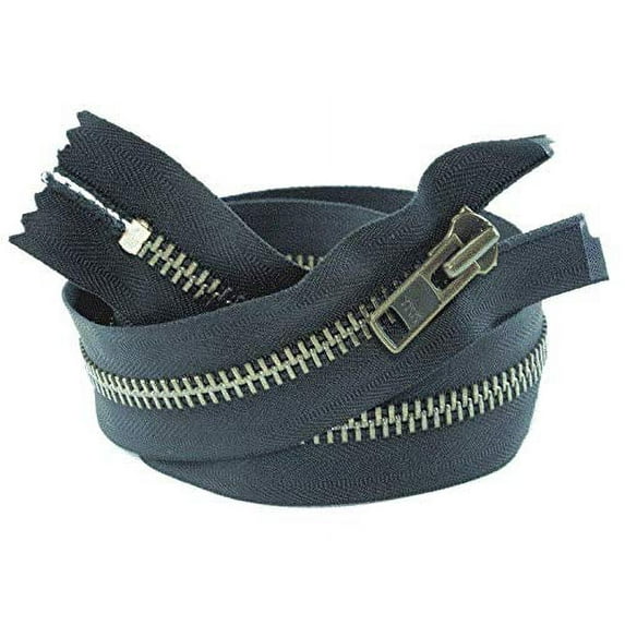 YKK #10 Extra Heavy Duty Black Antique Brass Closed Bottom Zipper - Choose Your Length - Color Black - Made in The United States (1 Zipper Per Pack)