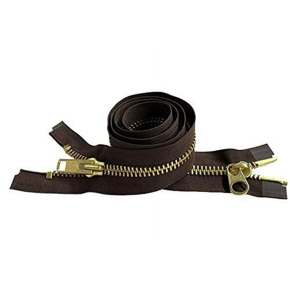 YKK #10 Extra Heavy Duty Brass Brown Parka"2-Way" Dual Separating Jacket Zipper - Color: Brown #570 - Made in The United States (1 Zipper Per Pack) (12" Inches)