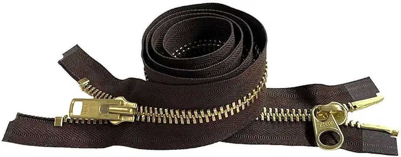 YKK #10 Extra Heavy Duty Brass Brown Parka "2-Way" Dual Separating Jacket Zipper - Color: Brown #570 - Made in The United States (1 Zipper Per Pack) (27" Inches)