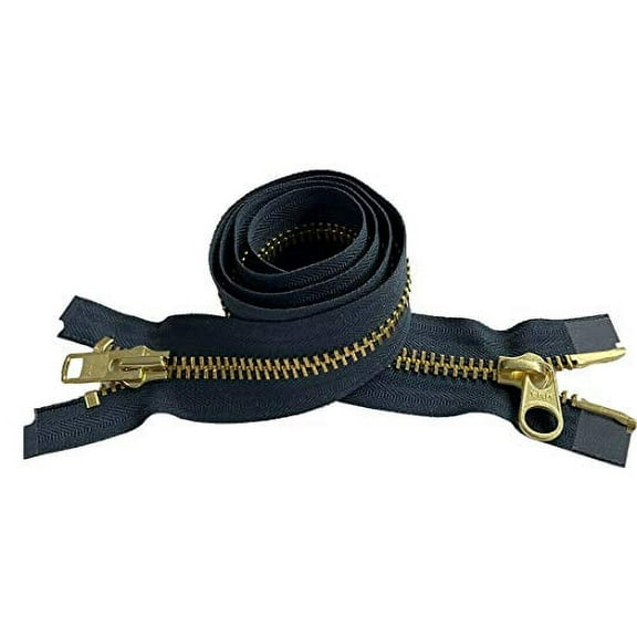 YKK #10 Extra Heavy Duty Brass Navy Parka"2-Way" Dual Separating Jacket Zipper - Color: Navy #560 - Made in The United States (1 Zipper Per Pack) (26" Inches)