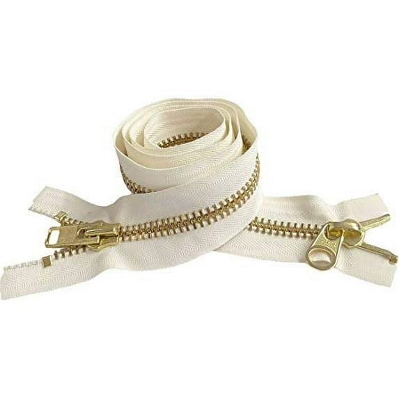 YKK #10 Extra Heavy Duty Brass Off-White Parka"2-Way" Dual Separating Jacket Zipper - Choose Your Length - Color: Off-White #841 - Made in The United States (1 Zipper Per Pack)