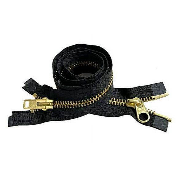 YKK #10 Extra Heavy Duty Brass Parka"2-Way" Dual Separating Jacket Zipper - Choose Your Length - Color: Black - Made in The United States (1 Zipper Per Pack)