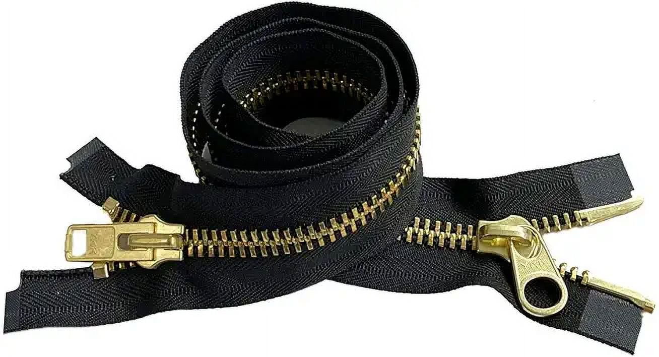YKK #10 Extra Heavy Duty Brass Parka "2-Way" Dual Separating Jacket Zipper - Color: Black - Made in The United States (1 Zipper Per Pack) (42" Inches)