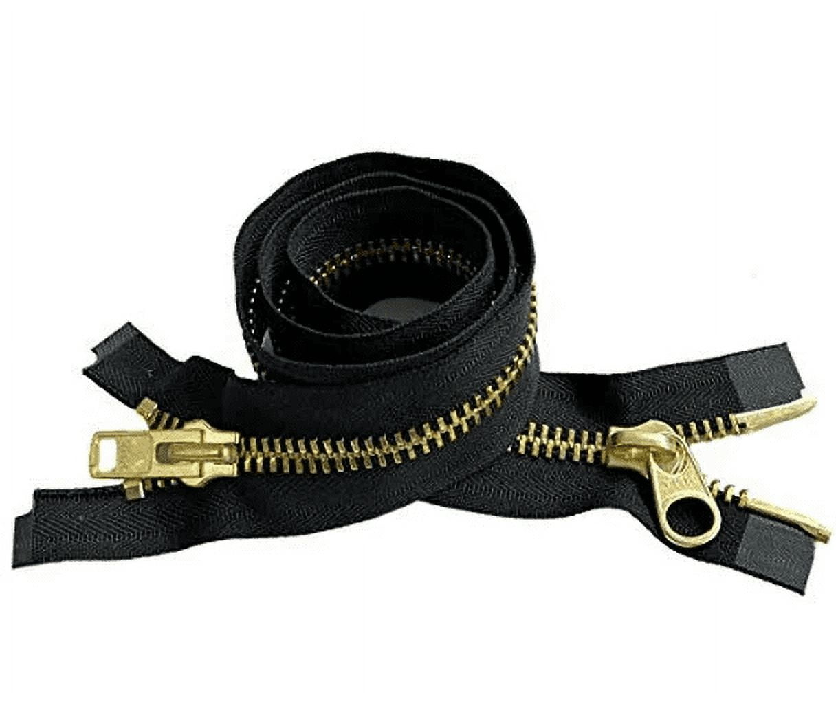 YKK #10 Extra Heavy Duty Brass Parka"2-Way" Dual Separating Jacket Zipper - Color: Black - Made in The United States (1 Zipper Per Pack) (46" Inches)