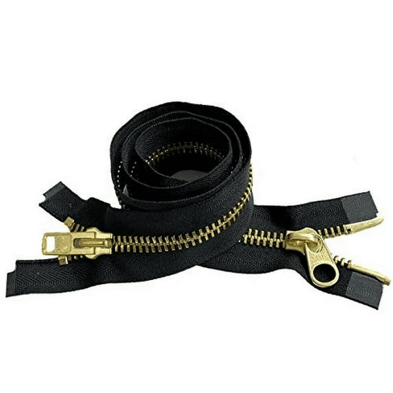 YKK #10 Extra Heavy Duty Brass Parka"2-Way" Dual Separating Jacket Zipper - Color: Black - Made in The United States (1 Zipper Per Pack) (46" Inches)