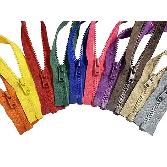 YKK 10pcs Separating Jacket Zippers, Plastic, 22 Inches, 10 Colors Mixed, Made in USA