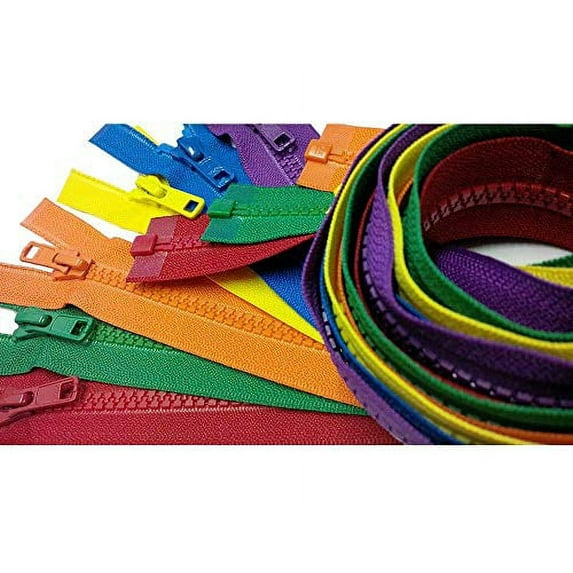 YKK- 30 Inch Vislon Sport Jacket Zippers for All Special Occasions YKK #5 Molded Plastic Separating in Rainbow Colors Mix is Mixed with 504, 519, 523, 526, 876 and 918 Made in USA