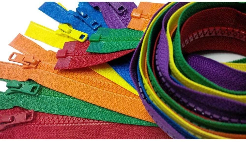 YKK- 30 Inch Vislon Sport Jacket Zippers for All Special Occasions YKK #5 Molded Plastic Separating in Rainbow Colors Mix is Mixed with 504, 519, 523, 526, 876 and 918 Made in USA