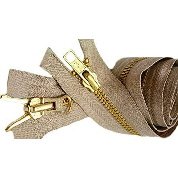 YKK #5 Medium Weight Brass"2-Way" Dual Separating Jacket Zipper - Choose Your Length - Color: Light Beige #573 - Made in The United States (1 Zipper Per Pack) (34" Inches)