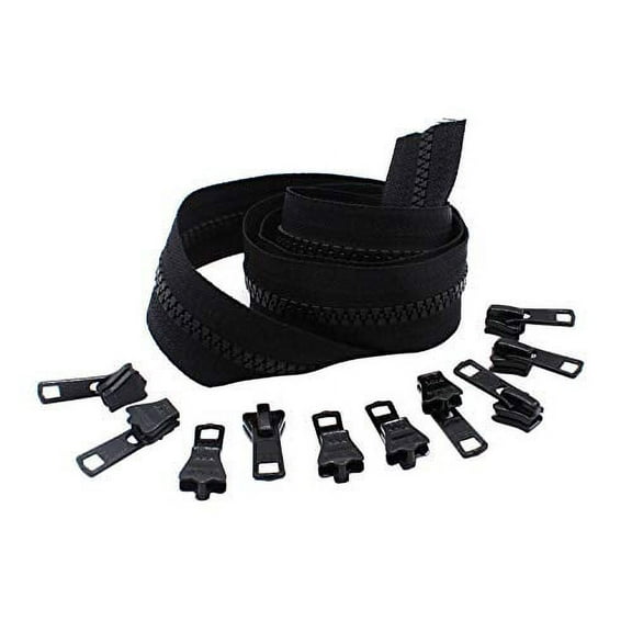 YKK #5 Molded Plastic Zipper Chain - 5 Continuous Yards and 10 Auto-Lock Sliders Color Black