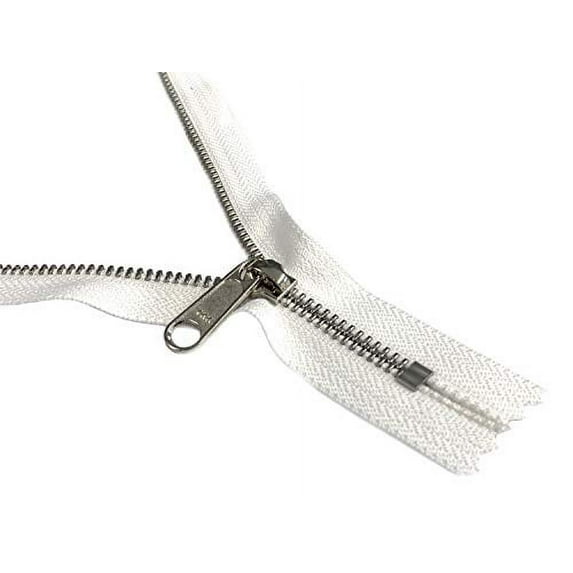 YKK #5 White Everbright - Aluminum Long Pull - Non Locking Slider - Closed Bottom Zipper. Smooth & Highly Polished High-End Zipper (24" Inches)