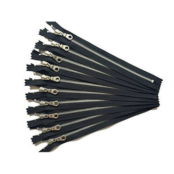 YKK Aluminum Metal Zippers in Black with Donut Pulls 6 Inch Number 5 Silver Teeth Set of 10 Pieces by Craftbot