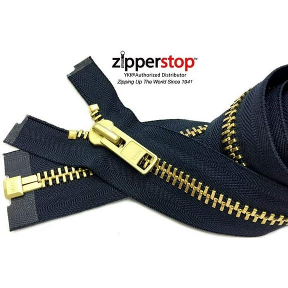 YKK- Extra Heavy Duty Jacket Zipper YKK #10 Brass- Metal Teeth Separating -Chaps Zippers for Crafter's Special Color Navy #560 Made in USA -Custom Length (5 inches)
