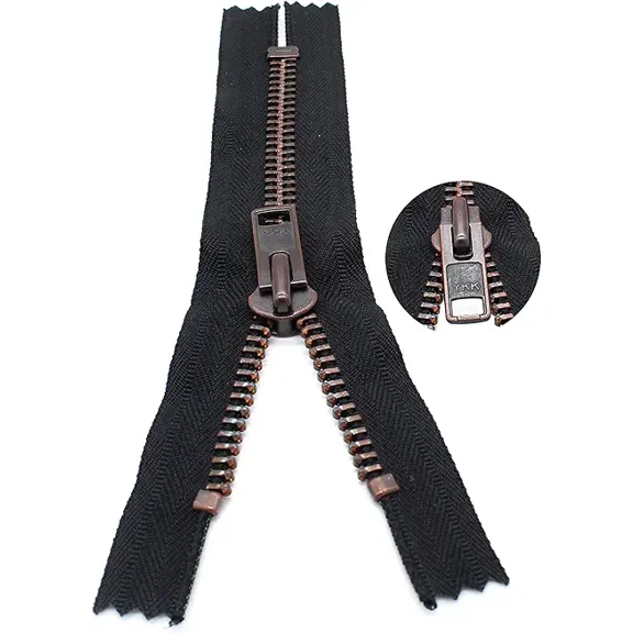 YKK Sale 9" Exposed Zippers YKK #10 Extra Heavy Duty, Antique Copper Finished (Special) Closed Bottom Color 580 Black (1 Pack/zipper).