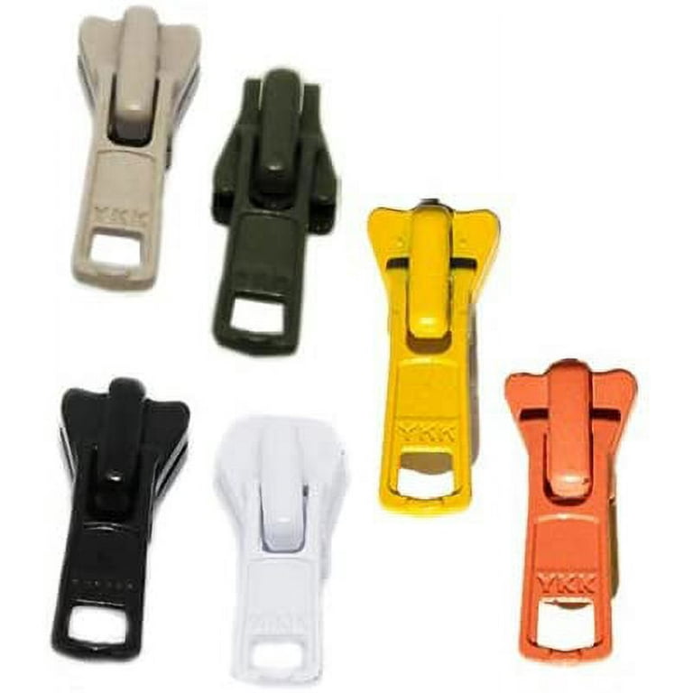 YKK Sale Zipper Repair Kit Vislon ~ Ykk#5 Molded Slider ~ Assortment Colors - Beige, Black, Olive Green,Orange, White, Yellow (6 Sliders/Pack)