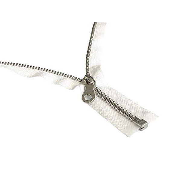 YKK White #5 Everbright - Nickel Doughnut - Locking Slider - Separating Zipper. Smooth & Highly Polished High-End Zipper (18" Inches)