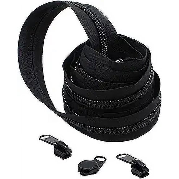 YKK® Zipper Chain 3 Yards YKK #10 Nylon Coil Chain Color Black (3 Yards/Pack Plus 3 Long Pull Sliders)