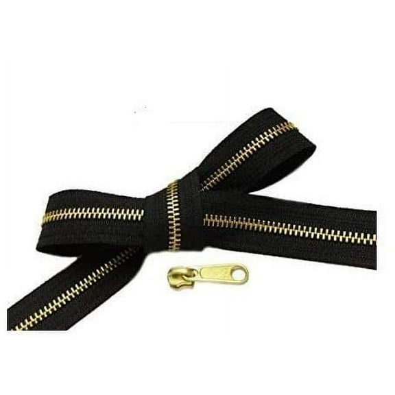 YKK - Zipper Repair Kit Solution, 5 Brass Metal Zipper Chain 15 Yards Color Black Choice of 12 Pulls of YKK #5 Brass Slider Made in USA (Handbag Long Pull Non Lock Slider)