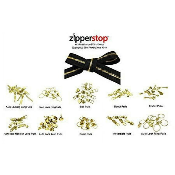 YKK - Zipper Repair Kit Solution, YKK #5 Brass Metal Zipper Chain Color Black with 12 Zipper Pulls - Made in USA (Chain 3 YD +12 Auto Locking Jean Pulls, Black)