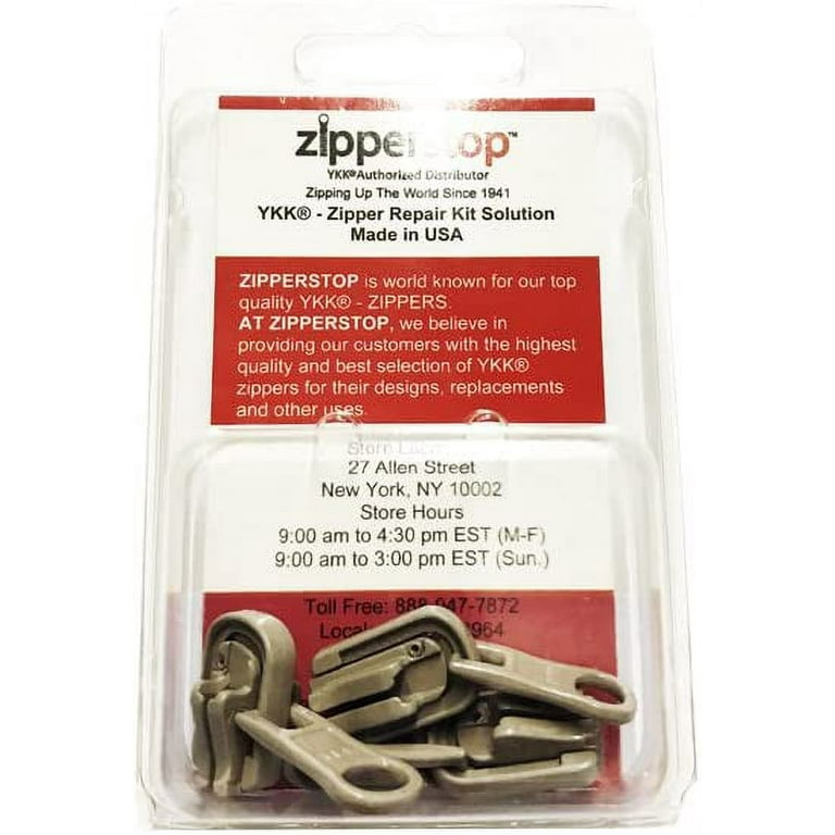 ZipperStop Wholesale - Zipper Repair Kit Solution YKK® #5 Coil Auto Slider  with Top and Bottom Stopper Metal Made in USA (10 Sliders a Pack - 5