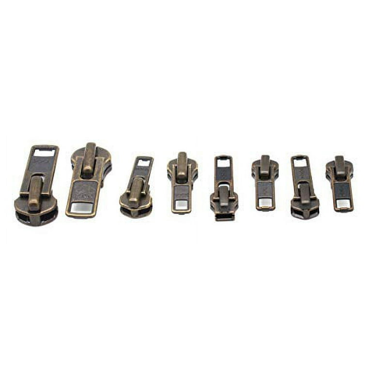 YKK Zipper Repair Kit Solution - 8 Sets of Assorted 4 of #5, 2 of #7 and 2  of #10 -Top & Bottom Stops Included - Antique Auto Lock Black Sliders 