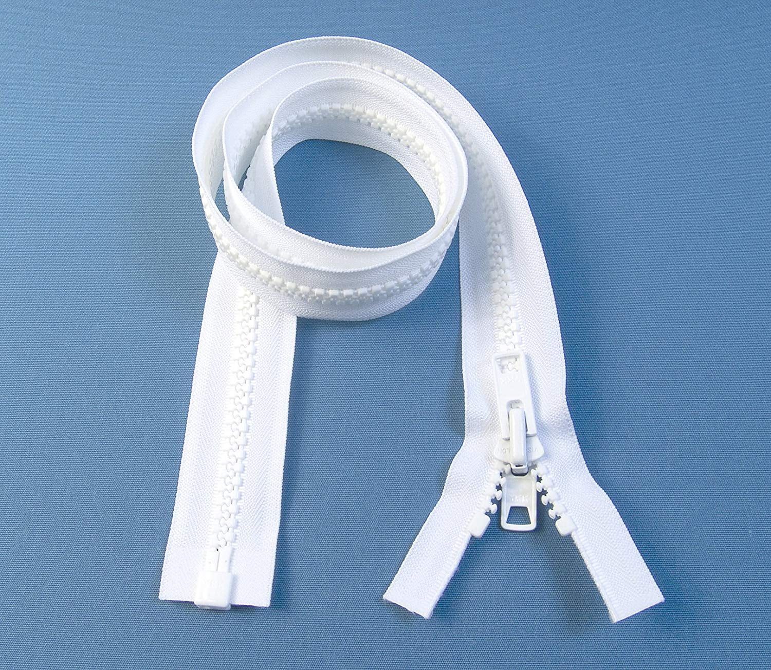 YKK Zipper, White #10 Brand Separates at The Bottom, Marine