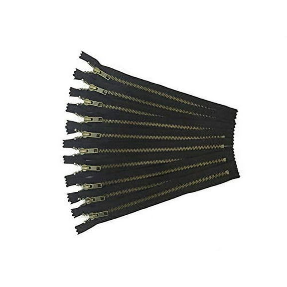 YKK Zippers Black Antique Gold No. 5 Metal Zips 14 inch Set of 12