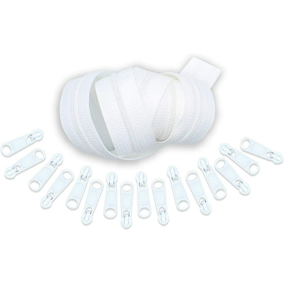 YKK Zippers by Yard, 4.5 Coil Zippers Chain with Pulls - Made in USA (4-Yards of Zipper Tape and 16 Pulls, White)
