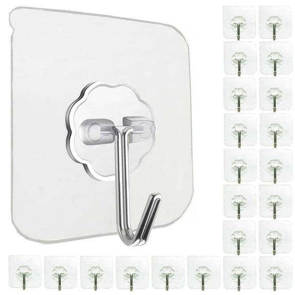 IMMEKEY Wall Hooks for Hanging 10lb(Max) Heavy Duty Self Adhesive Hooks 24 Pack Transparent Waterproof Sticky Hooks for Keys Bathroom Shower Outdoor Kitchen Door Home Improvement Utility Hooks