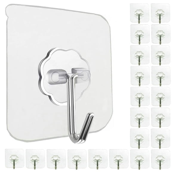 IMMEKEY Wall Hooks for Hanging 10lb(Max) Heavy Duty Self Adhesive Hooks 24 Pack Transparent Waterproof Sticky Hooks for Keys Bathroom Shower Outdoor Kitchen Door Home Improvement Utility Hooks