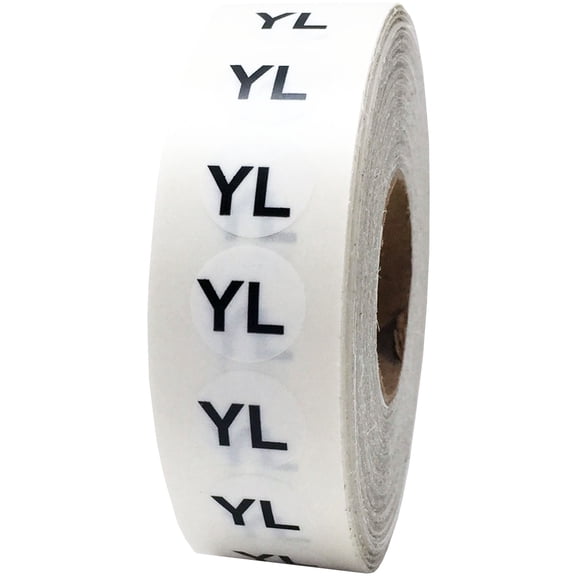 YL Clear Clothing Size Strip Stickers, 3/4 x 4 Inches in Size, 200 Labels on a Roll