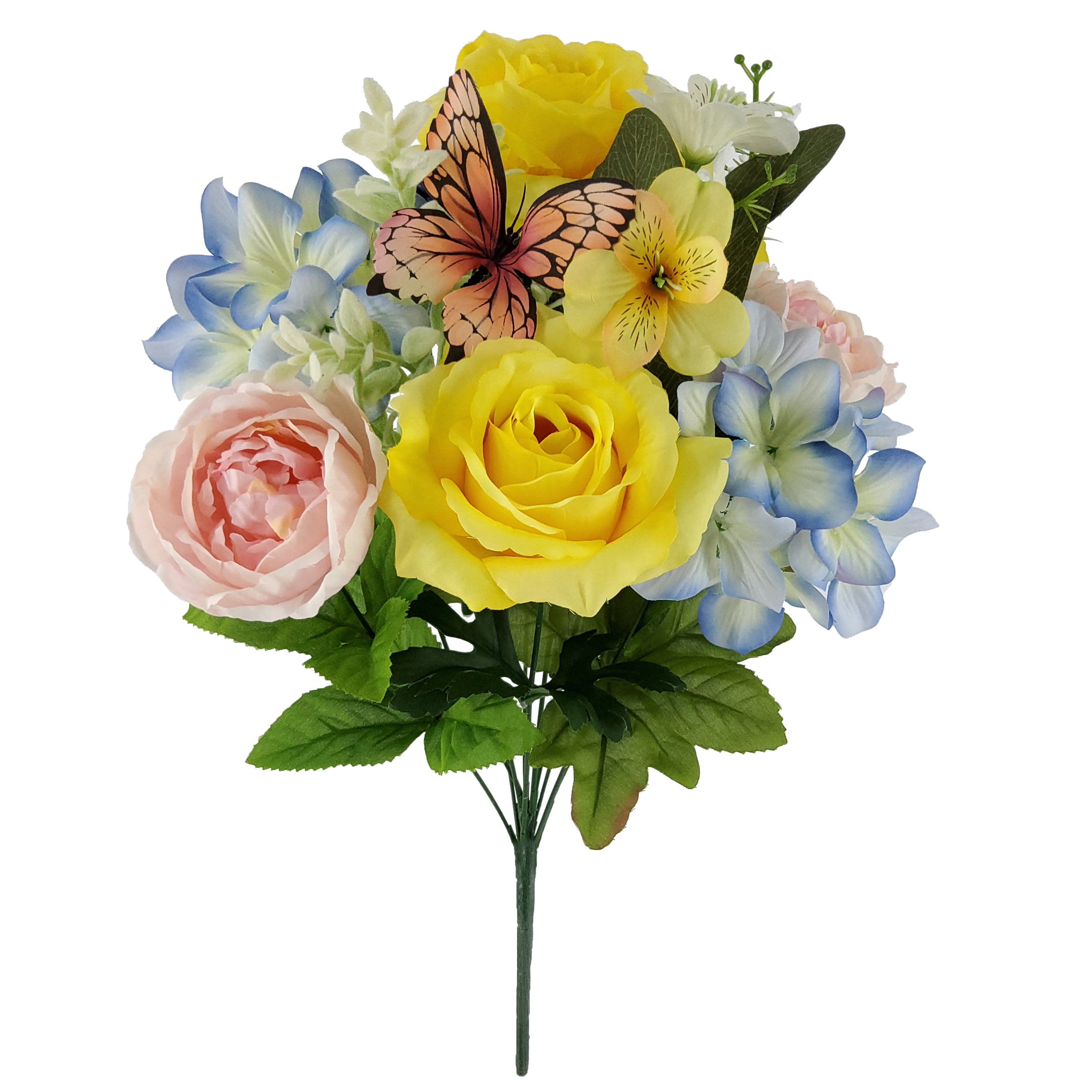 Mainstays 19.5in Indoor Artificial Rose Butterfly Bouquet, Yellow Color,11.5" Length.