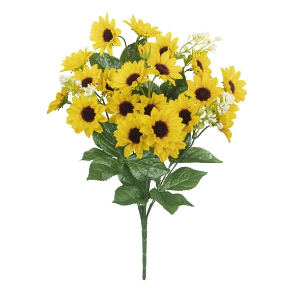 18-inch Artificial Silk Yellow Sunflower Mixed Summer Bush, for Indoor Use, by Mainstays