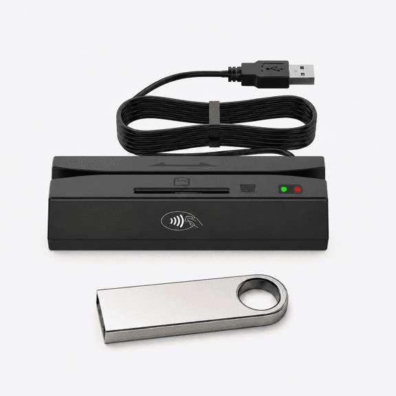YL160 FourinOne USB MultiFunction Card Reader: Supports reading and writing of memory chip cards, contactless cards and PSAM cards; magnetic stripe cards are readonly (no write function)