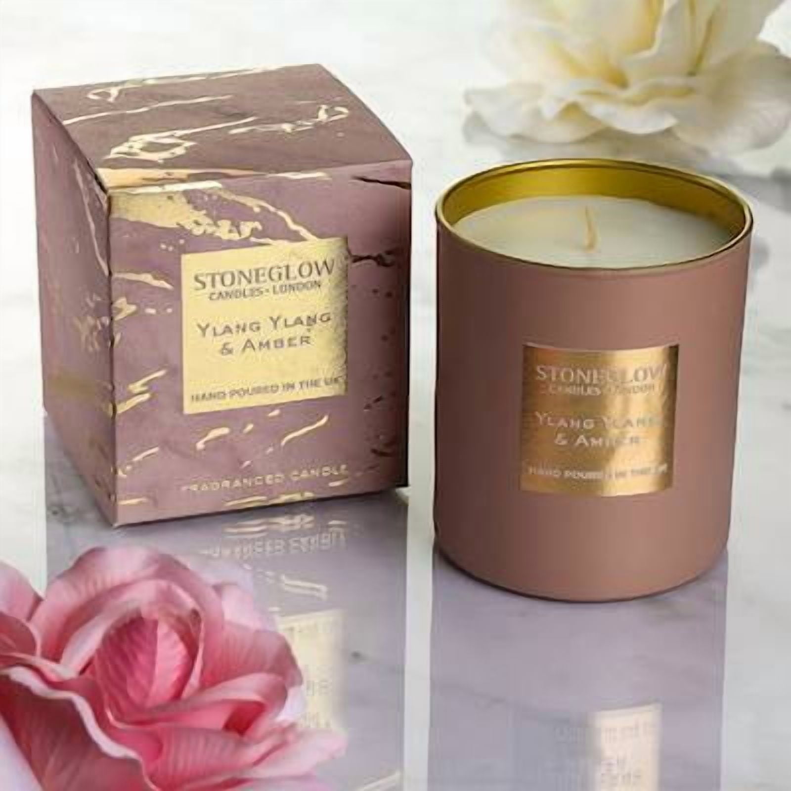 Stoneglow – Candela Profumata Metallique Collection, Fragranza Rosa Ambra, 50 Ore Di Durata, 9x12 Cm, Prodotta UK - 2