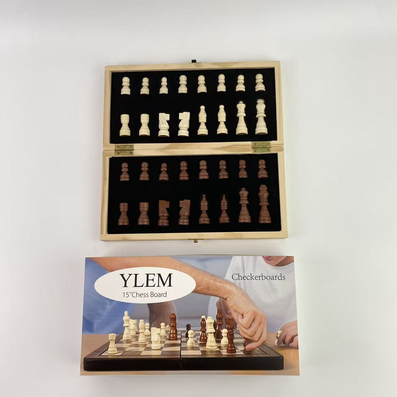 YLEM Checkerboards,Chess Set,15''Chess Board,Collapsible Chess Board,Checkers 2-in-1 Chess Sets for Adults