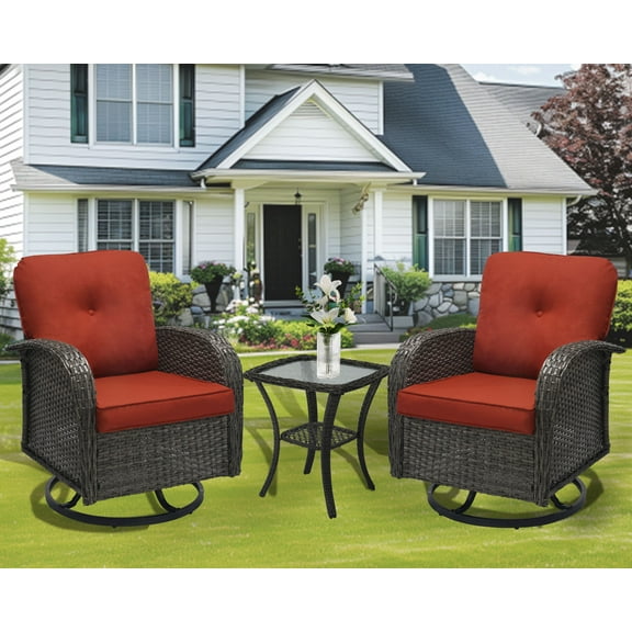 YLGJ&TIDY 3 Piece Outdoor Swivel Rocker Chairs, Swivel Glider Patio Chairs, Heavy Duty Patio Chairs 400 lbs with Side Table, Red