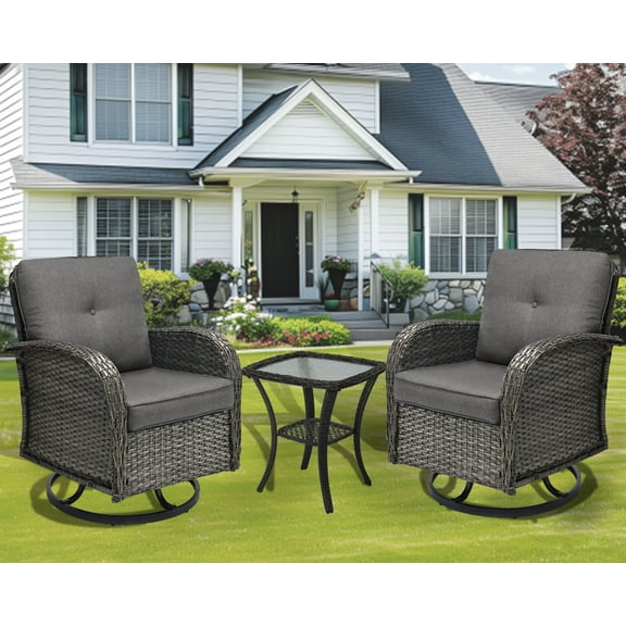 YLGJ&TIDY 3 Piece Swivel Rocker Patio Chairs, Outdoor Swivel Glider Chair, Heavy Duty Patio Chairs 400 lbs with Side Table, for Backyard, Deck, Porch