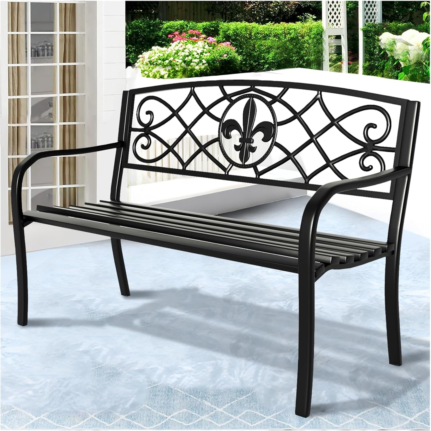 YLGJ&TIDY 50" Outdoor Bench, Heavy Duty Garden Bench with Ergonomic ...