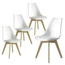 Dining Chairs Set of 4, Mid Century Modern Kitchen Chairs with PU Leather Seat and Wood Legs, White, for Indoor and Outdoor Use