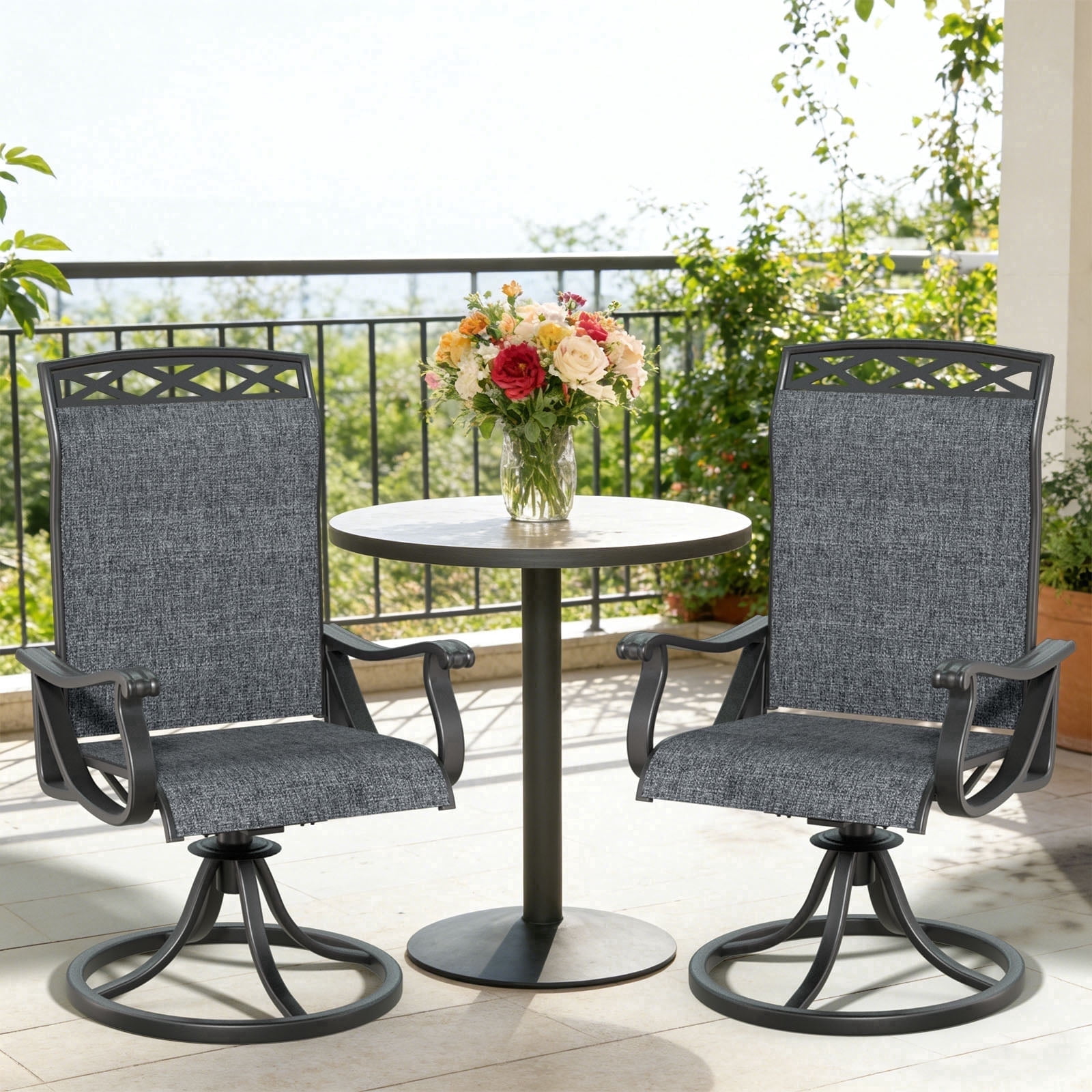 YLGJ Patio Swivel Chairs Set of 2, Outdoor Dining Chairs with Textilene High Back, All-Weather Rocker Chairs for Lawn and Porch, Gray