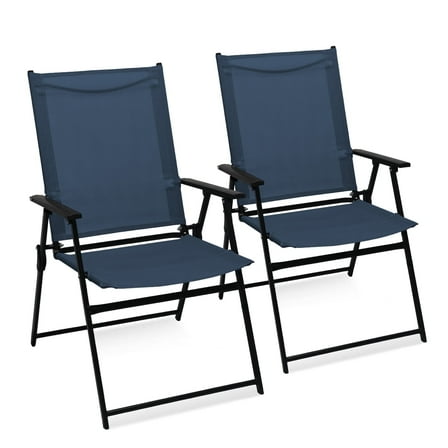 Set of 2 Outdoor Folding Chairs, Portable Patio Dining Chairs with Armrests & High Back, Sturdy Steel Frame for Garden, Lawn, Poolside, Camping (blue)