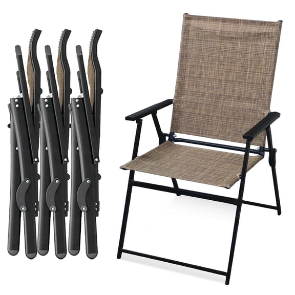 YLGJ&TIDY Outdoor Folding Chairs Set of 4, Portable Patio Dining, High Back Armrests, Steel Frame, Garden Lawn Poolside Camping, Brown
