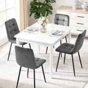 Set of 4 Modern Dining Chairs, Grey Velvet Upholstered Armless High Back Chair for Kitchen Living Room