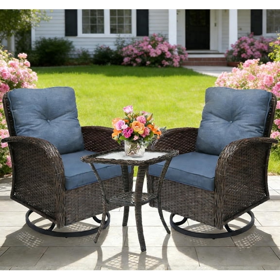 YLGJ&TIDY3 Piece Swivel Rocker Patio Chairs, Outdoor Swivel Glider Chair, Heavy Duty Patio Chairs 400 lbs with Side Table, for Backyard, Deck, Porch