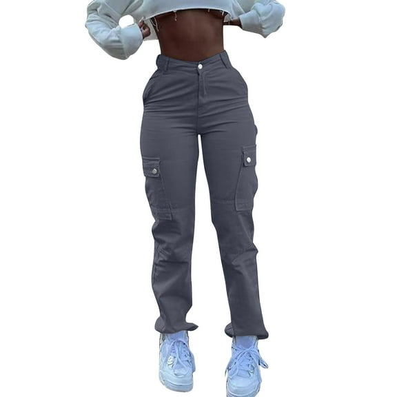 YLHFASHION Cargo Jeans For Women Mid With Elastic Waist Plus Size Skinny Butt Lifting Denim With Pockets