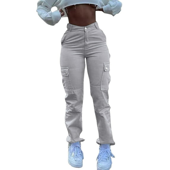 YLHFASHION Cargo Jeans For Women Mid With Elastic Waist Plus Size Skinny Butt Lifting Denim With Pockets