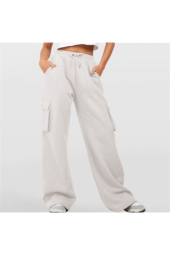 Fall Pants Women Trendy Loose Pants for Women Summer Iwollence Women's Wide Leg Pants With Pockets High Waist Adjustable Kn(M)