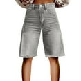 thumbnail image 1 of YLHFASHION Flare Denim Shorts For Women Wide Leg Denim Shorts Woman Vintage Floral Print High Waisted Straight Pants A Silver With Pockets, 1 of 5